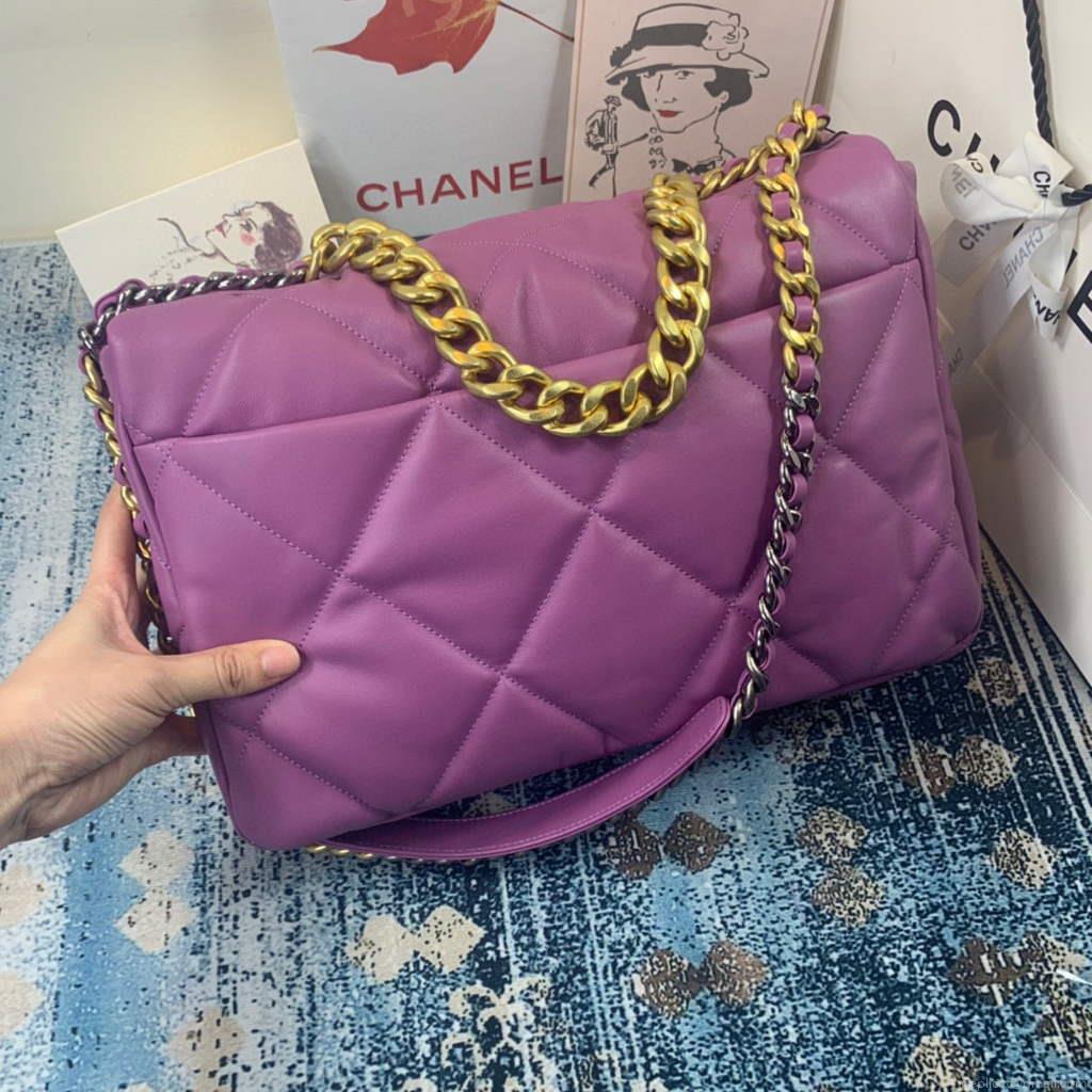 Chanel 19 Maxi Handbag Lambskin Gold AS1162 Purple