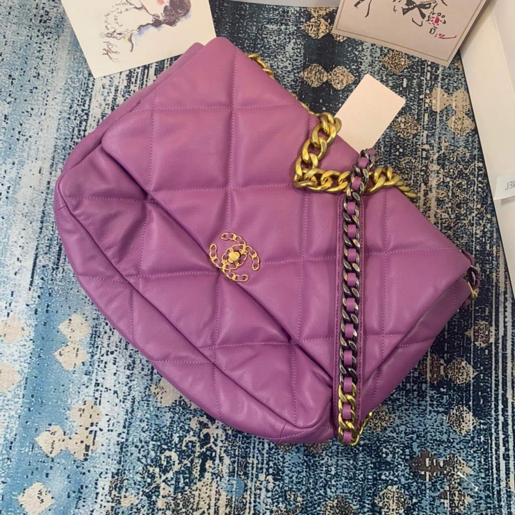 Chanel 19 Maxi Handbag Lambskin Gold AS1162 Purple