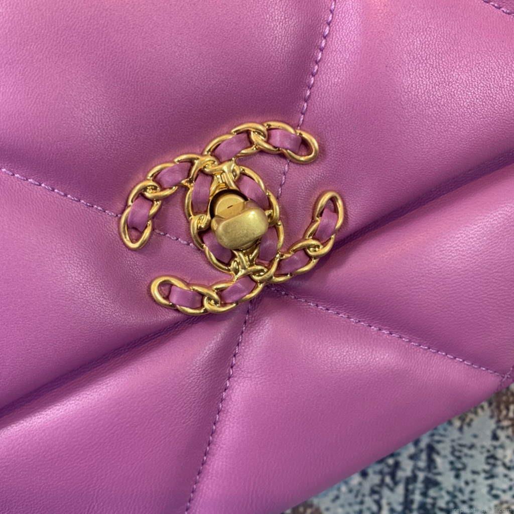 Chanel 19 Maxi Handbag Lambskin Gold AS1162 Purple