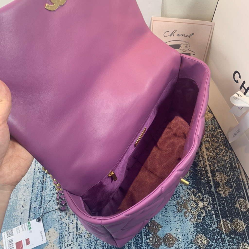Chanel 19 Maxi Handbag Lambskin Gold AS1162 Purple