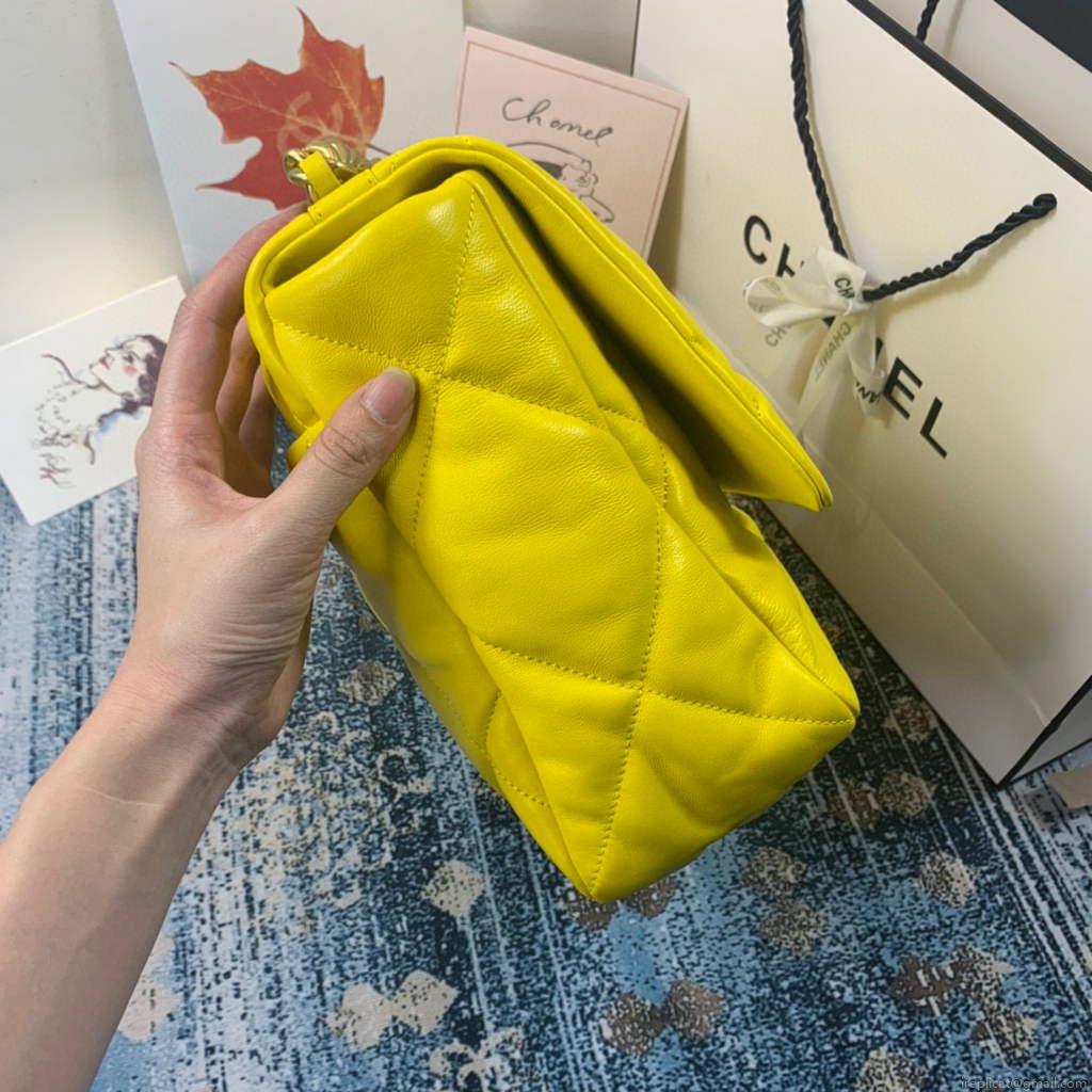 Chanel 19 Maxi Handbag Lambskin Gold AS1162 Yellow