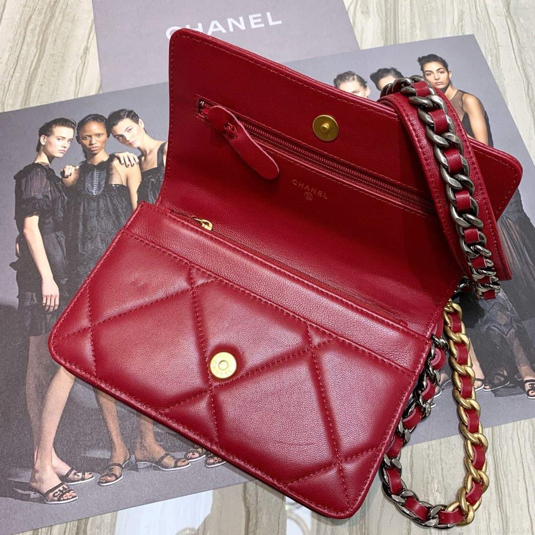 Chanel A86092 WOC Chain Wallet Bag Lambskin Wine Red