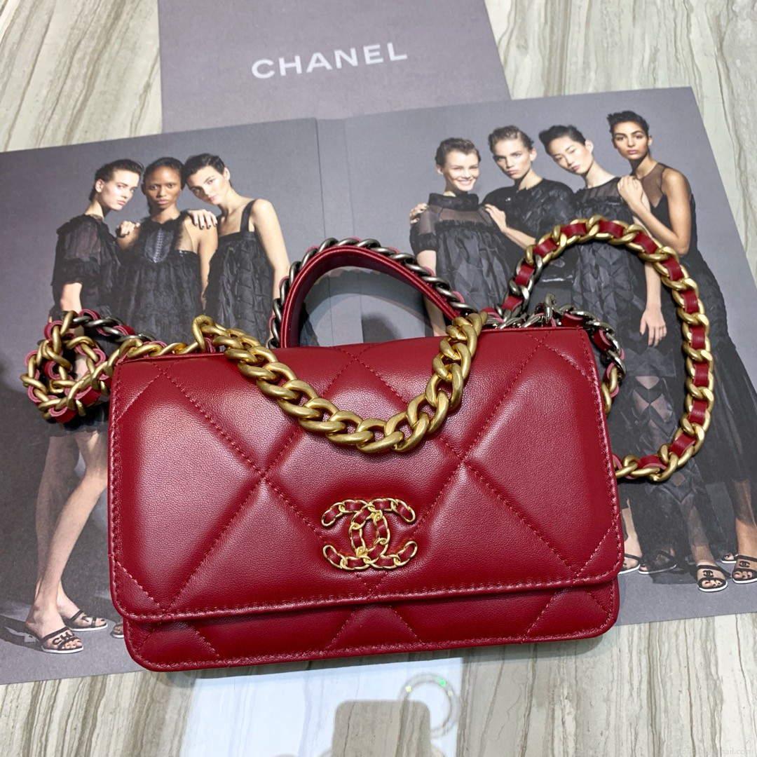 Chanel A86092 WOC Chain Wallet Bag Lambskin Wine Red
