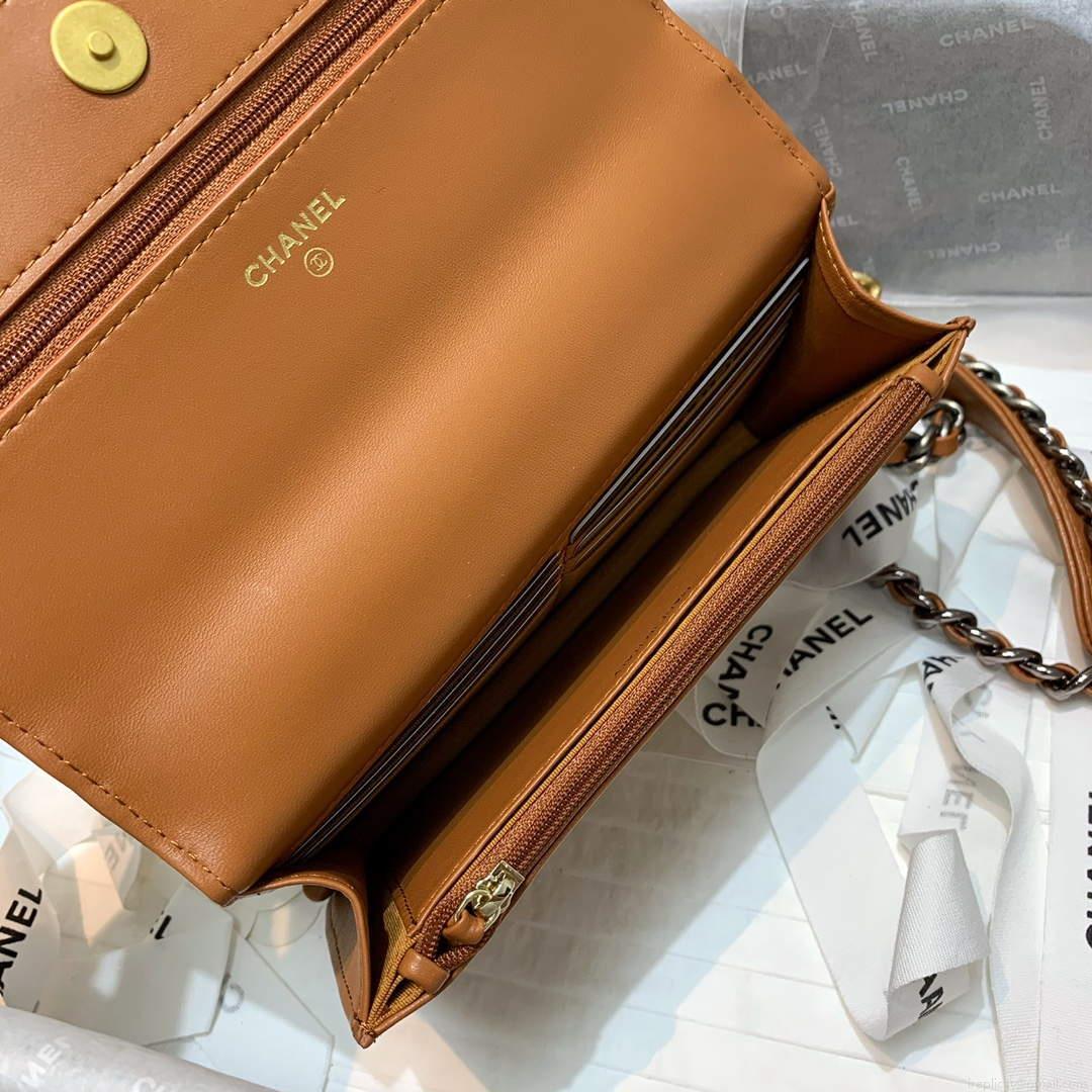 Chanel A86092 WOC 19 Chain Wallet Bag Lambskin Brown