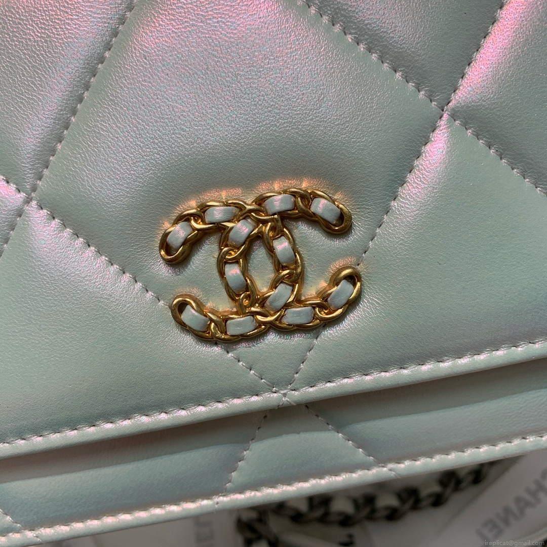 Chanel A86092 WOC 19 Chain Wallet Bag Lambskin Silvey White