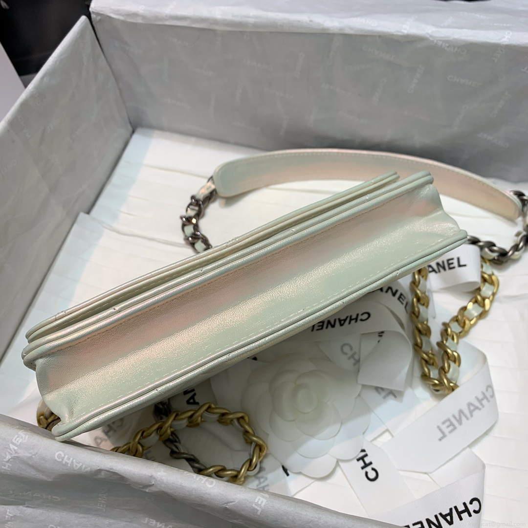 Chanel A86092 WOC 19 Chain Wallet Bag Lambskin Silvey White