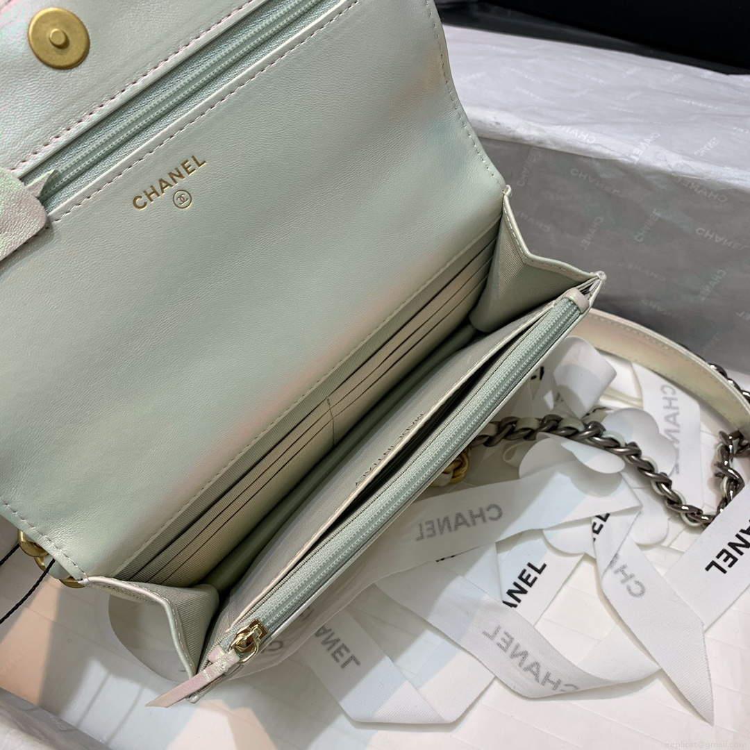 Chanel A86092 WOC 19 Chain Wallet Bag Lambskin Silvey White