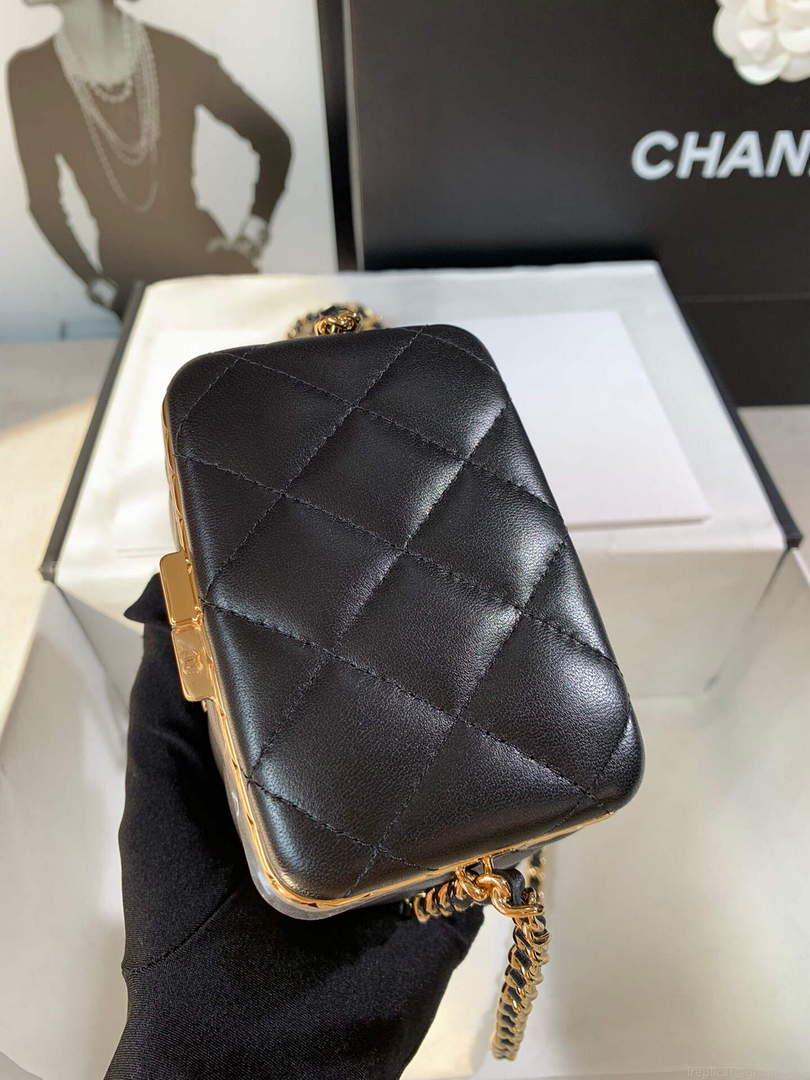 Chanel AP2717 Small Vanity With Chain Lambskin Gold Black