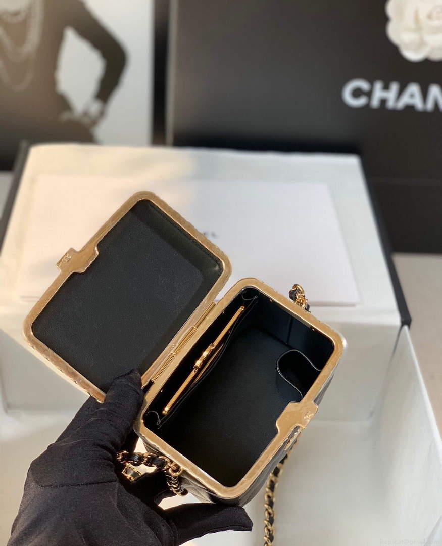 Chanel AP2717 Small Vanity With Chain Lambskin Gold Black