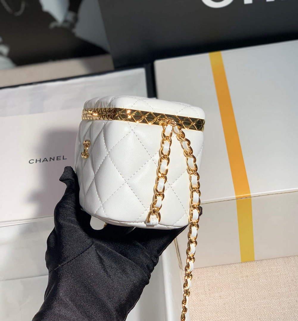 Chanel AP2717 Small Vanity With Chain Lambskin Gold White