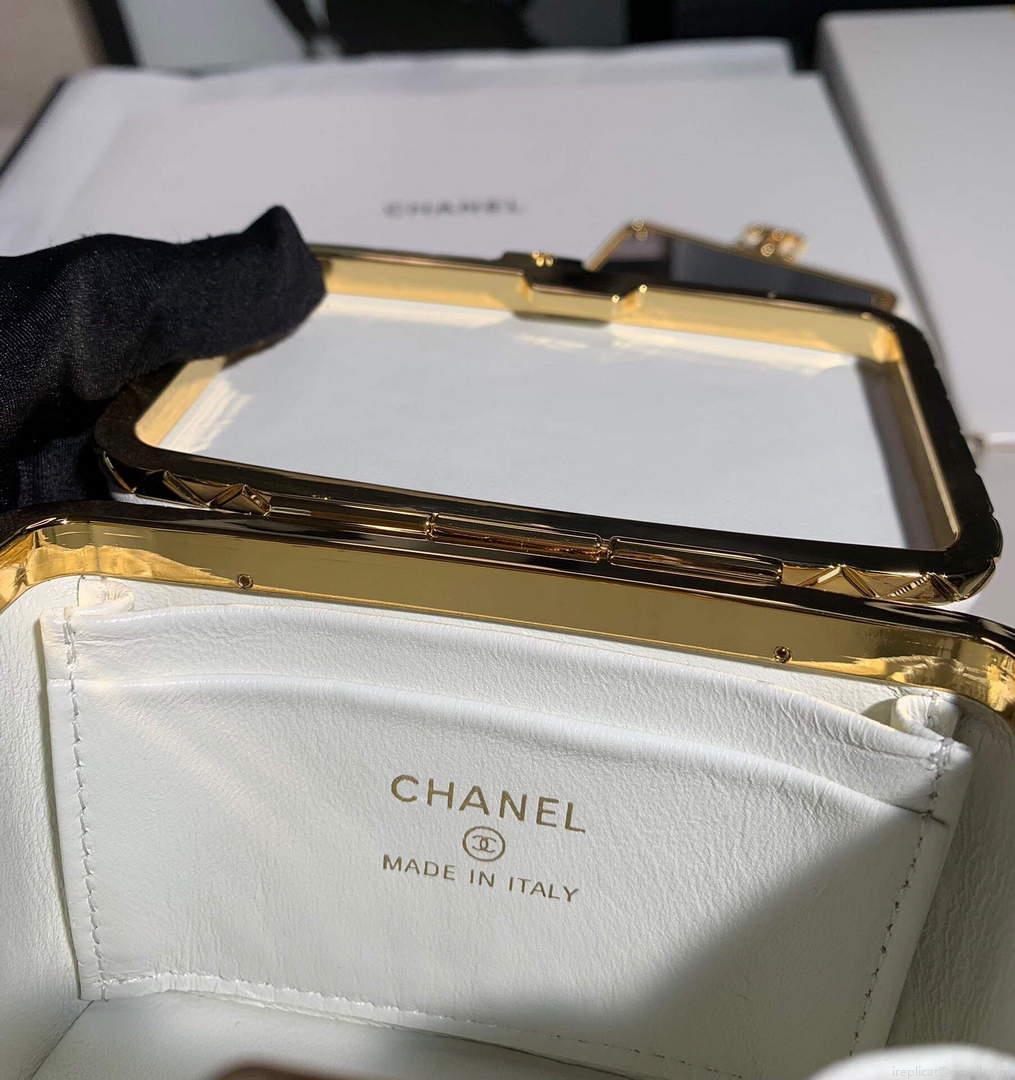 Chanel AP2717 Small Vanity With Chain Lambskin Gold White