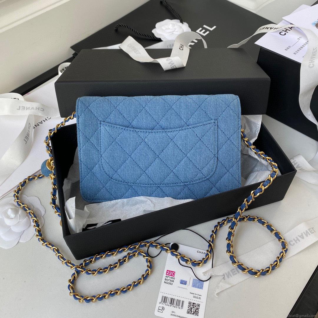 Chanel AP1450 Wallet on Chain Lambskin A33814 Blue