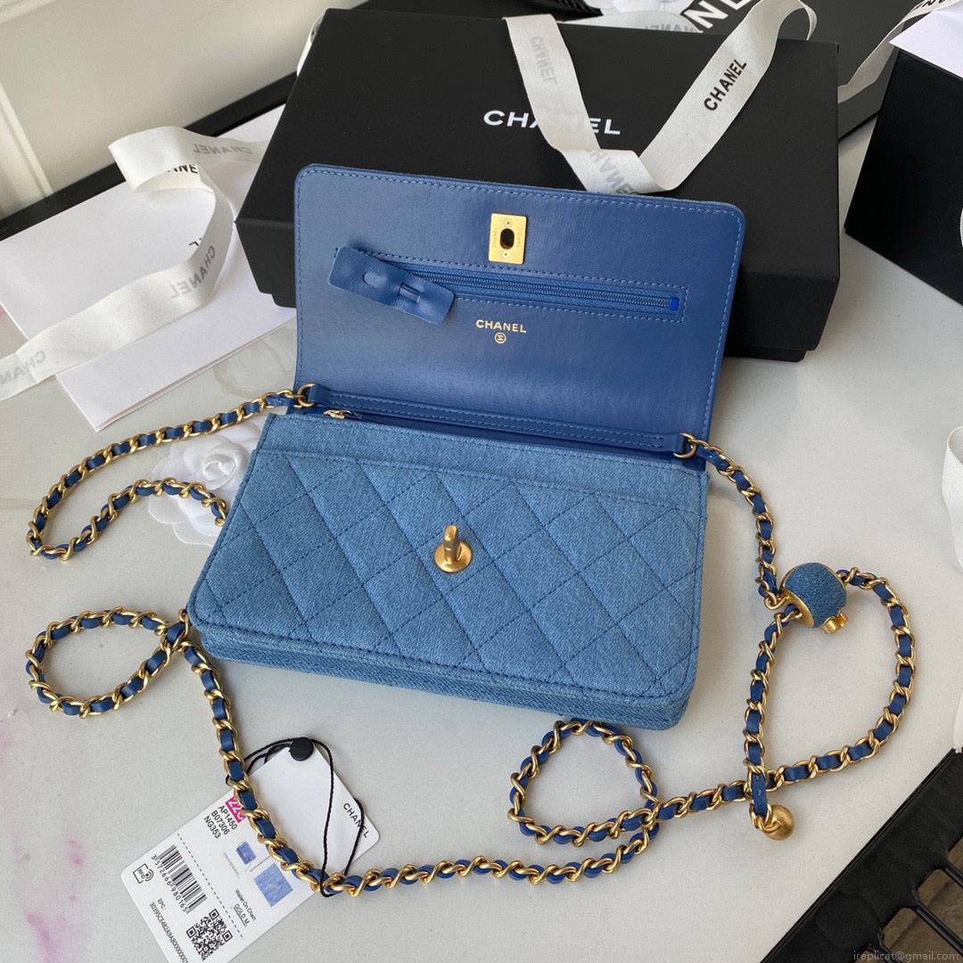 Chanel AP1450 Wallet on Chain Lambskin A33814 Blue