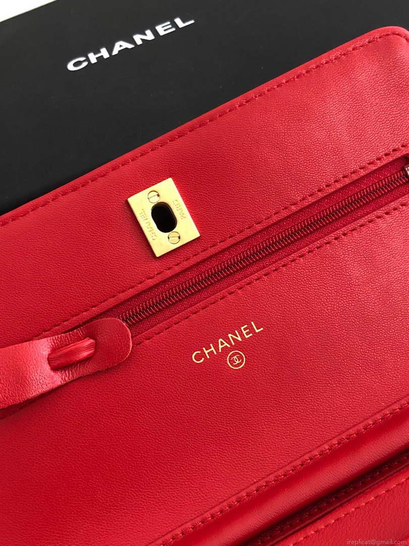Chanel AP1450 Wallet on Chain Lambskin A33814 Red