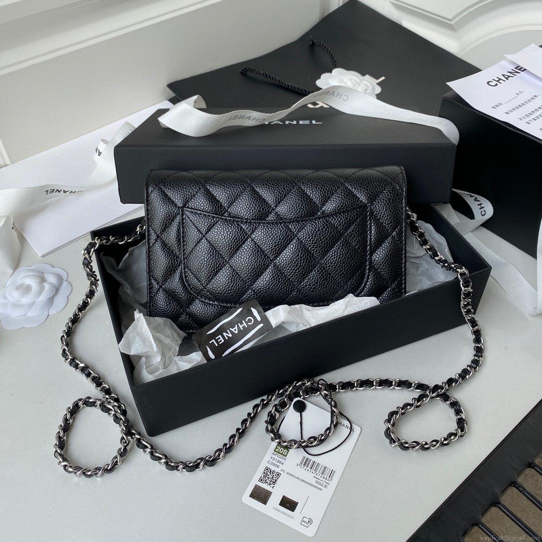 Chanel AP0250 Wallet on Chain Grained Calfskin A33814 Black Silver