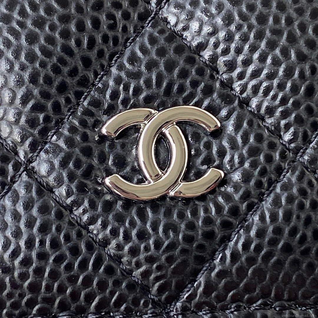Chanel AP0250 Wallet on Chain Grained Calfskin A33814 Black Silver