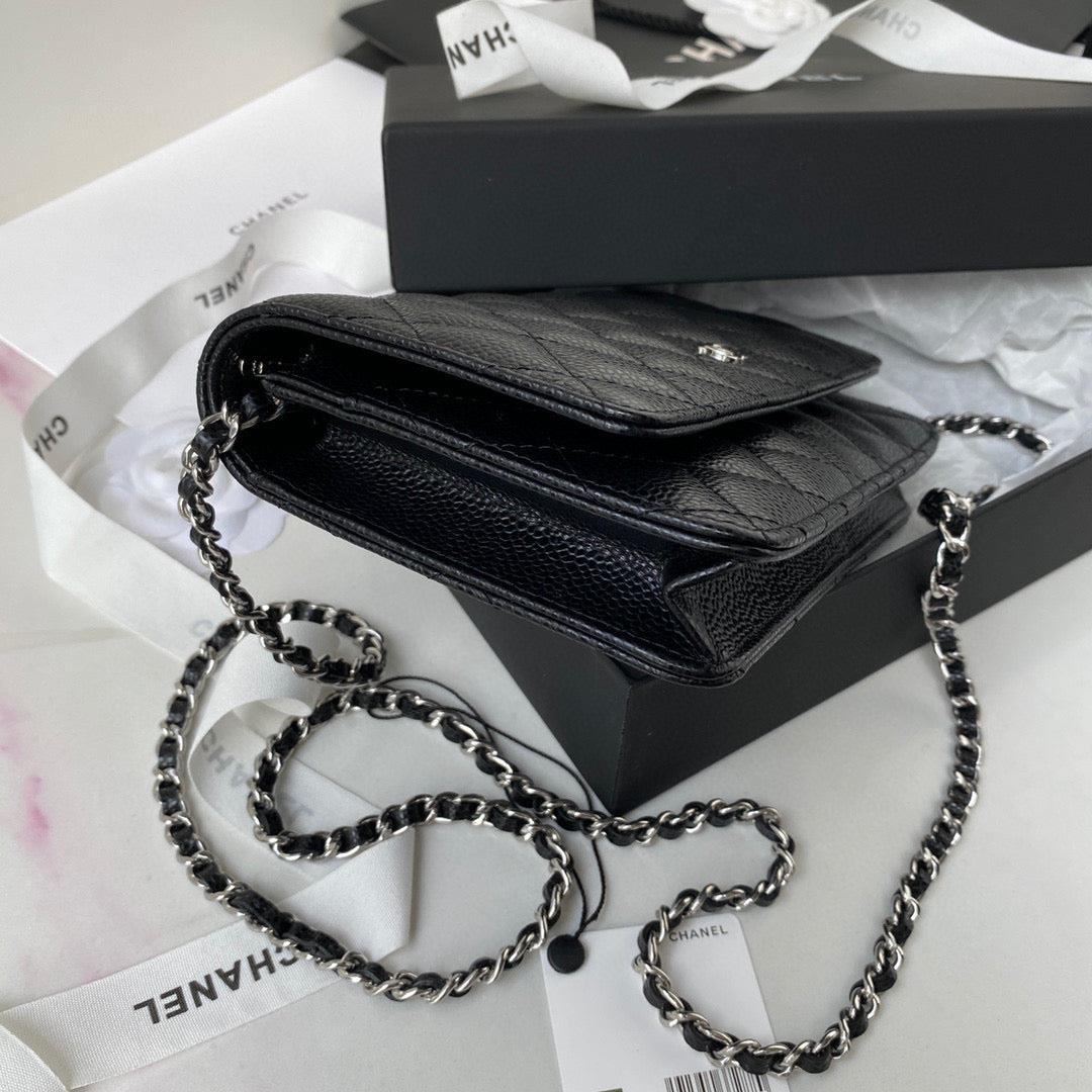 Chanel AP0250 Wallet on Chain Grained Calfskin A33814 Black Silver