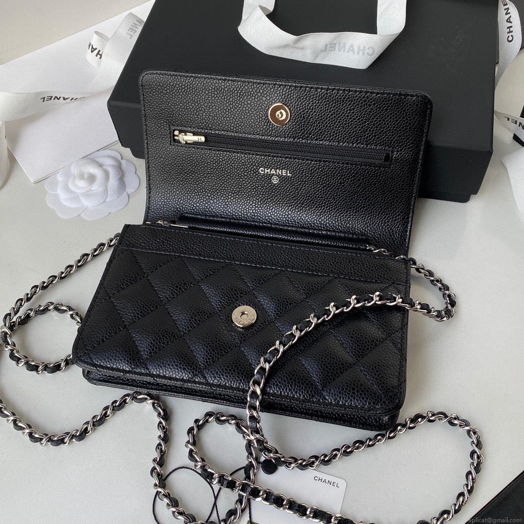 Chanel AP0250 Wallet on Chain Grained Calfskin A33814 Black Silver