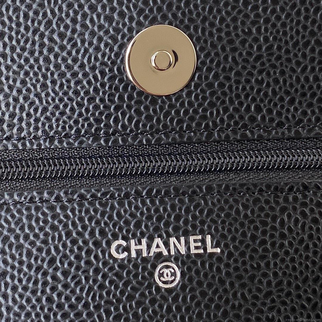 Chanel AP0250 Wallet on Chain Grained Calfskin A33814 Black Silver