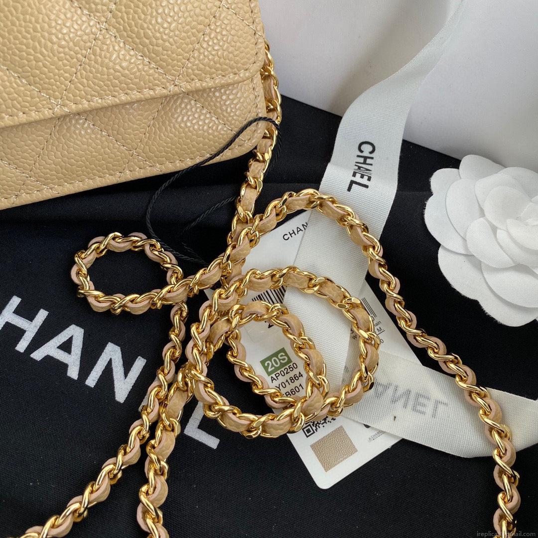 Chanel AP0250 Wallet on Chain Grained Calfskin A33814 apricot