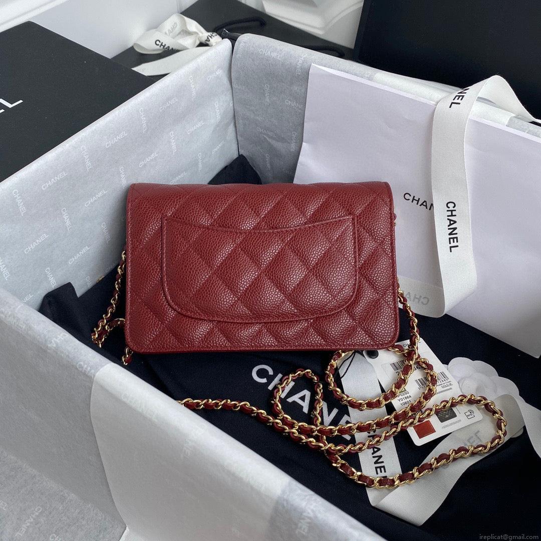 Chanel AP0250 Wallet on Chain Grained Calfskin A33814 Red