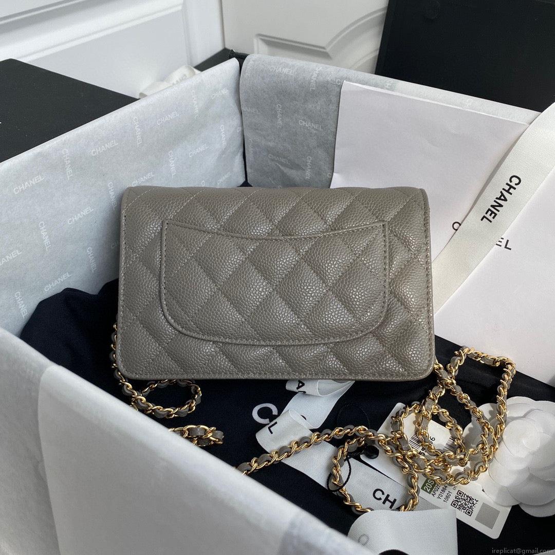 Chanel AP0250 Wallet on Chain Grained Calfskin A33814 Gray
