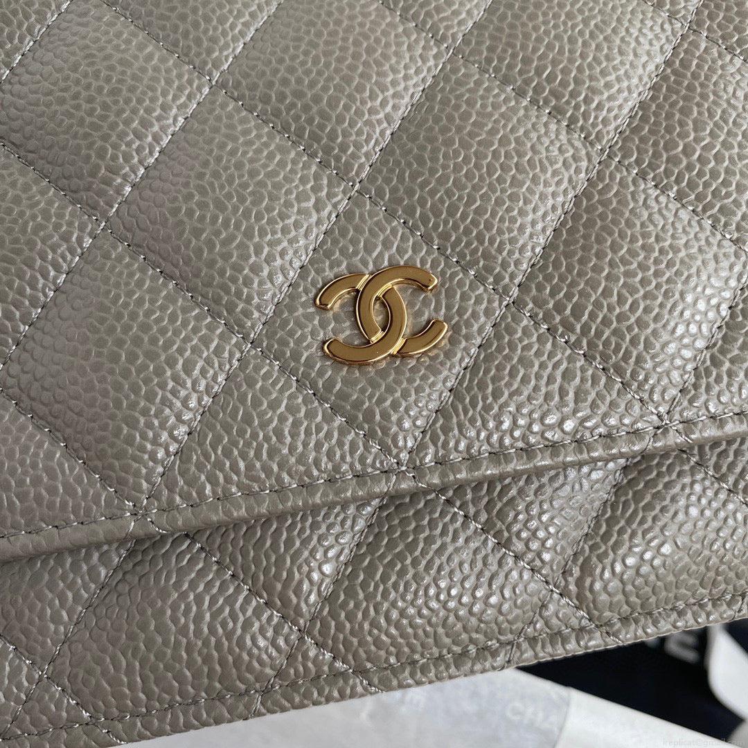 Chanel AP0250 Wallet on Chain Grained Calfskin A33814 Gray