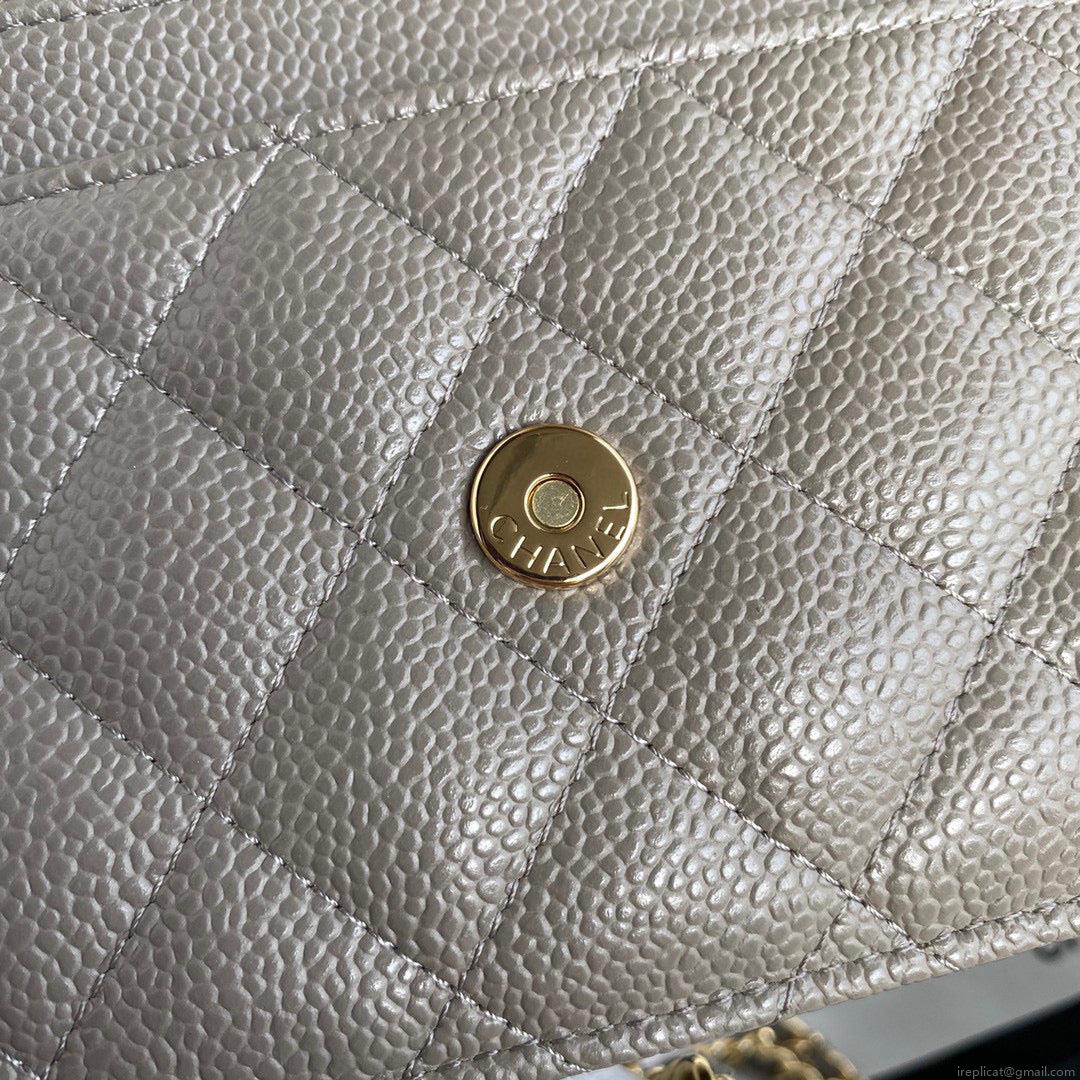 Chanel AP0250 Wallet on Chain Grained Calfskin A33814 Gray