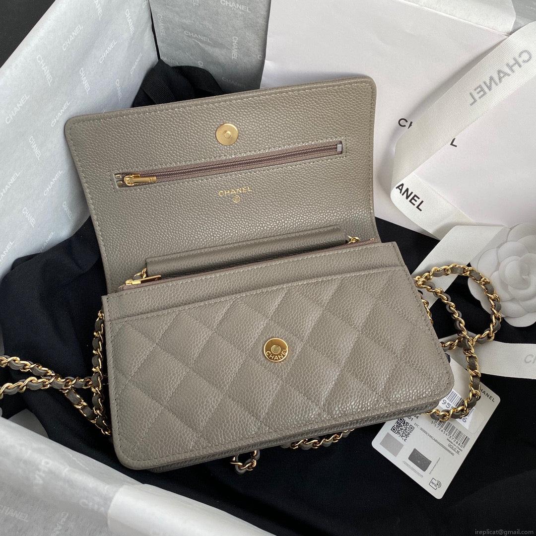 Chanel AP0250 Wallet on Chain Grained Calfskin A33814 Gray
