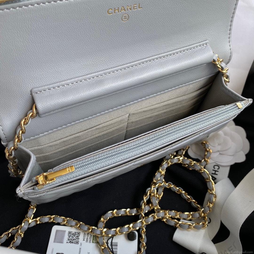 Chanel AP0250 Wallet on Chain Lambskin A33814 Gray