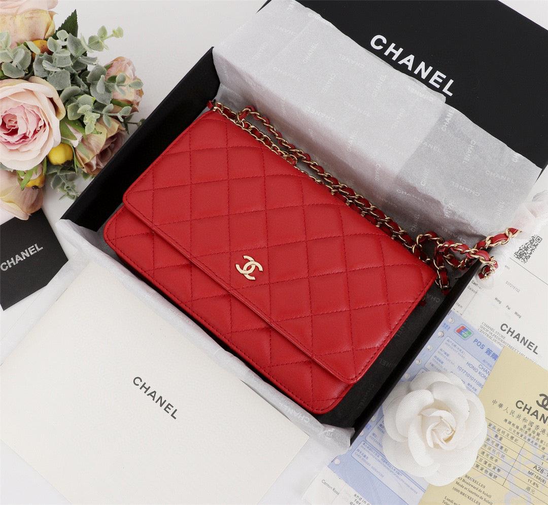 Chanel AP0250 Wallet on Chain Lambskin A33814 Red Gold
