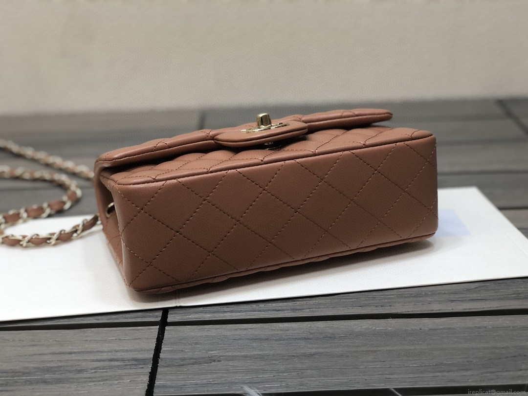 Chanel A69900 Mini Flap Handbag Classic bag Lambskin Brown 1116 Shiny Gold