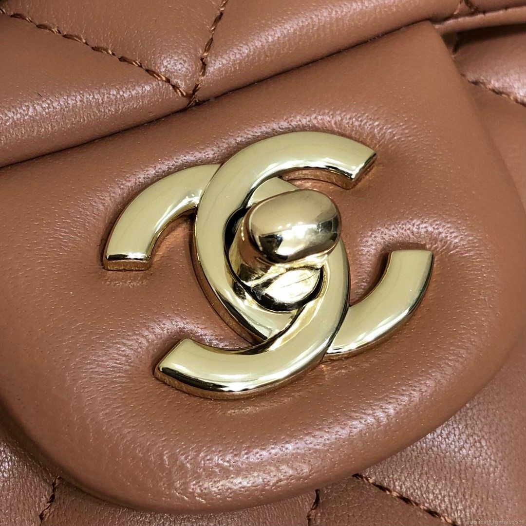 Chanel A69900 Mini Flap Handbag Classic bag Lambskin Brown 1116 Shiny Gold