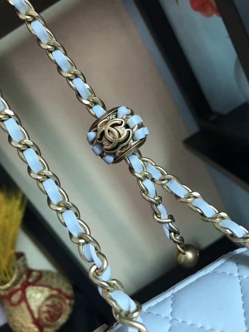 Chanel AP1447 small Vanity with chain lambskin gold Light Blue