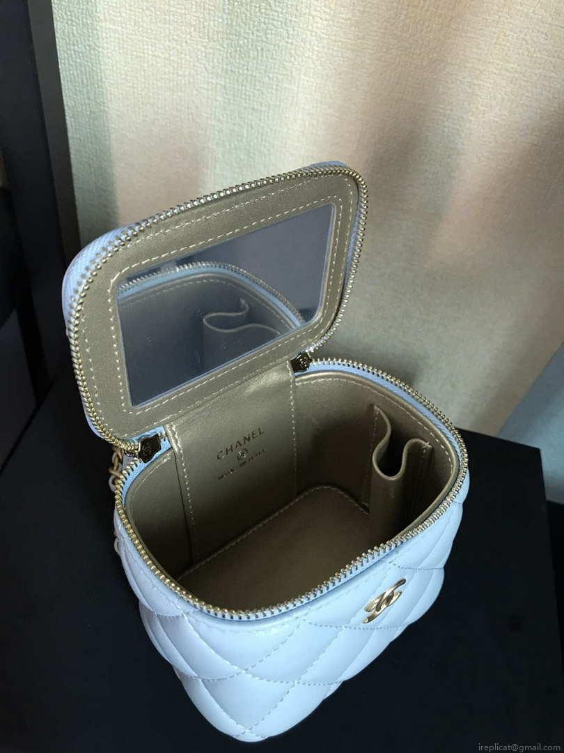 Chanel AP1447 small Vanity with chain lambskin gold Light Blue