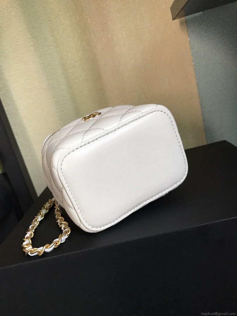 Chanel AP1447 small Vanity with chain lambskin gold White