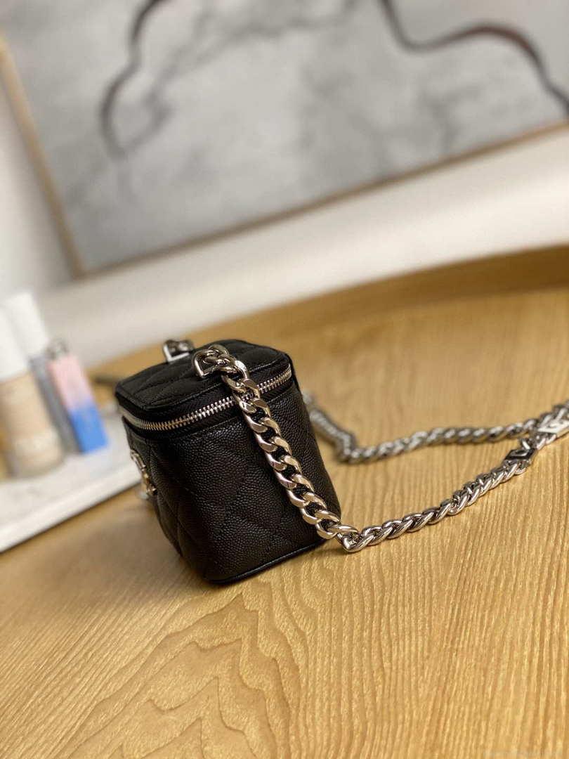 Chanel A81193 Mini Vanity with chain Calfskin Sliver Balck