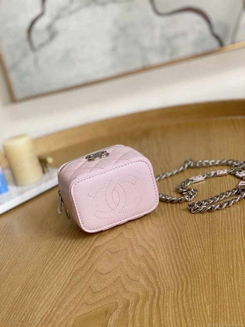 Chanel A81193 Mini Vanity with chain Calfskin Sliver Pink