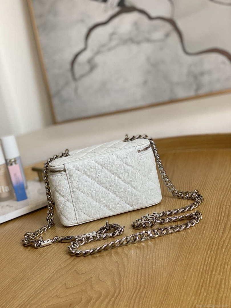 Chanel A81194 Vanity with chain Calfskin Sliver White