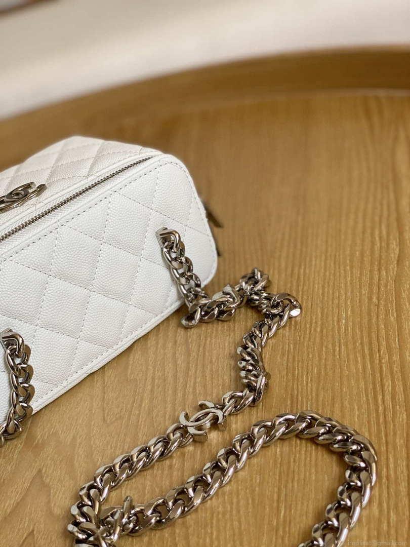 Chanel A81194 Vanity with chain Calfskin Sliver White