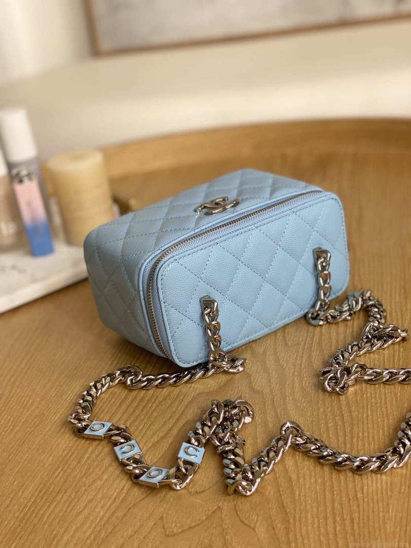 Chanel A81194 Vanity with chain Calfskin Sliver Light Blue