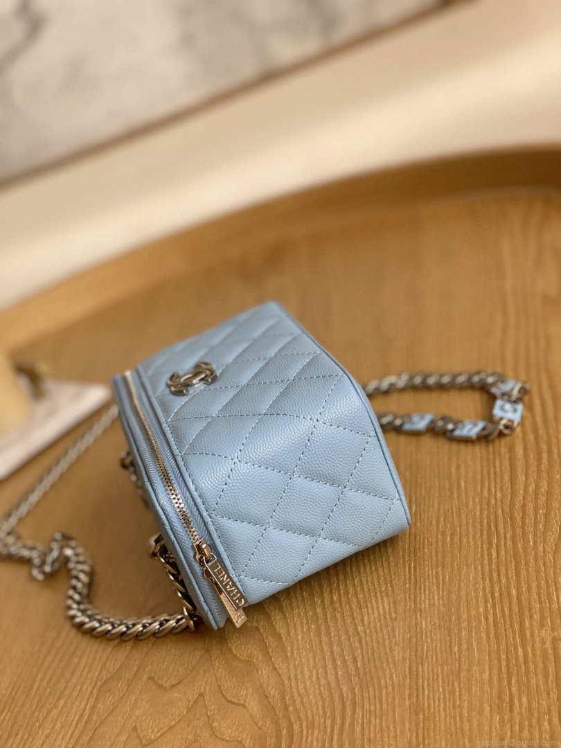 Chanel A81194 Vanity with chain Calfskin Sliver Light Blue