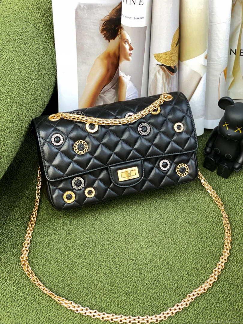 Chanel A37586 2.55 Handbag Calfskin Strass Glass Pearls Gold