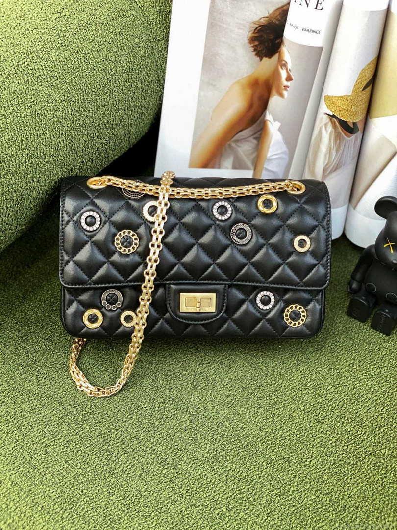 Chanel A37586 2.55 Handbag Calfskin Strass Glass Pearls Gold