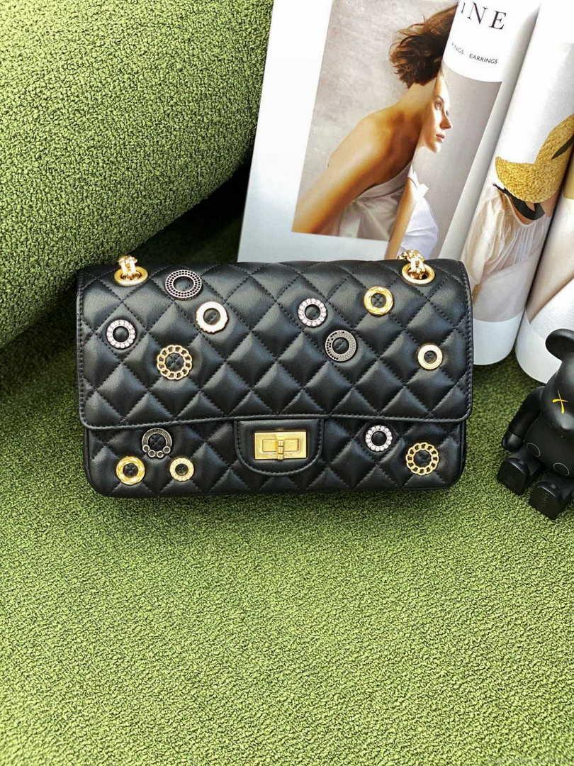 Chanel A37586 2.55 Handbag Calfskin Strass Glass Pearls Gold