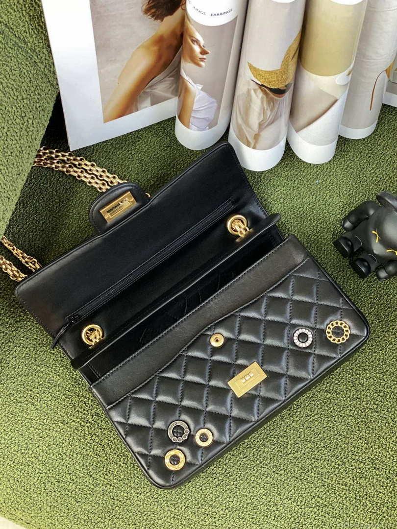 Chanel A37586 2.55 Handbag Calfskin Strass Glass Pearls Gold