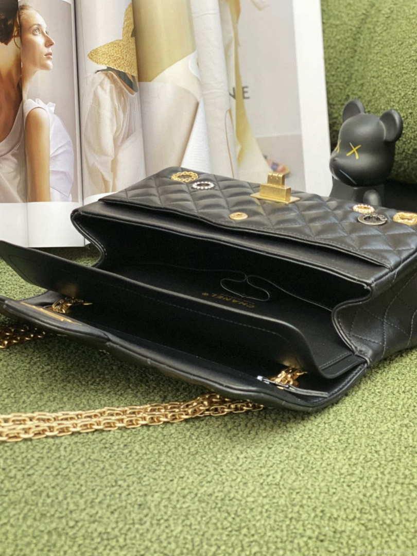 Chanel A37586 2.55 Handbag Calfskin Strass Glass Pearls Gold