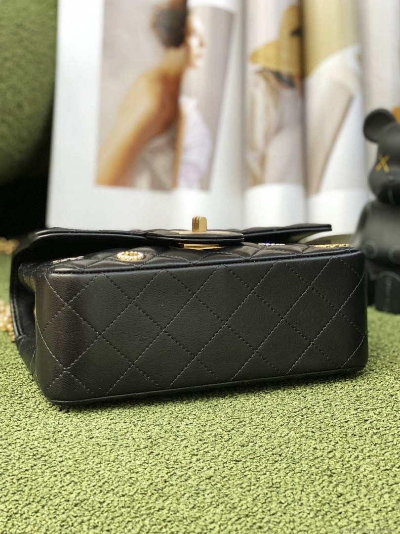 Chanel AS0874 Mini 2.55 Handbag Calfskin Strass Glass Pearls Black Gold