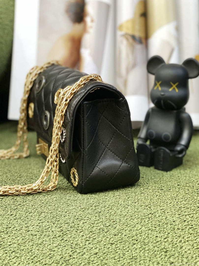 Chanel AS0874 Mini 2.55 Handbag Calfskin Strass Glass Pearls Black Gold