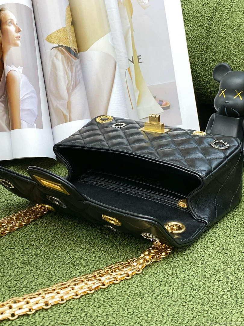 Chanel AS0874 Mini 2.55 Handbag Calfskin Strass Glass Pearls Black Gold
